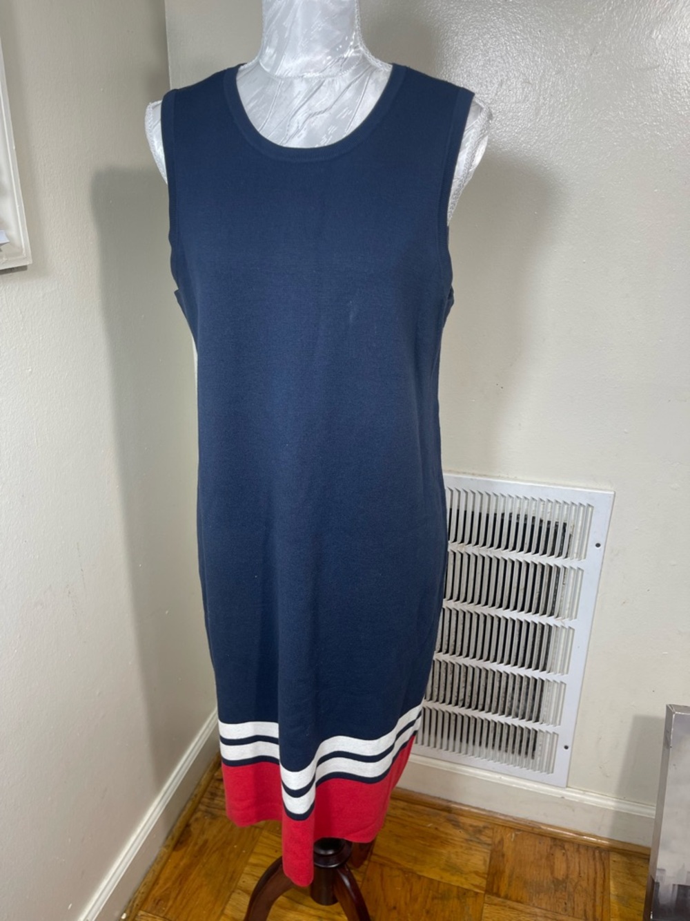 Brooks Brothers Navy Midi Dress with Red & White Stripe Hem